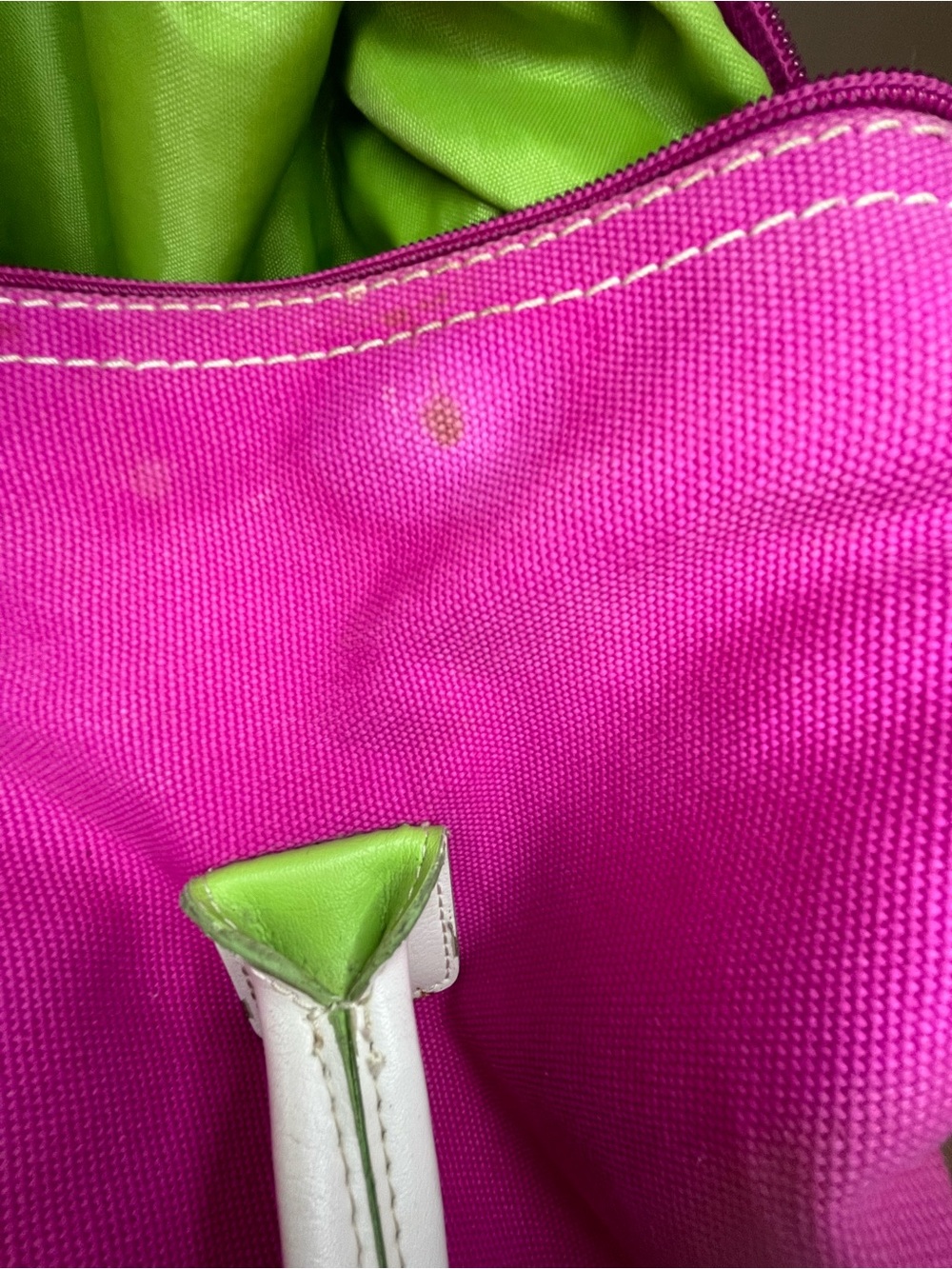 DVF Diane von Furstenberg Pink Lime Green Canvas Weekender Travel Duffel Bag - Picture 9 of 11